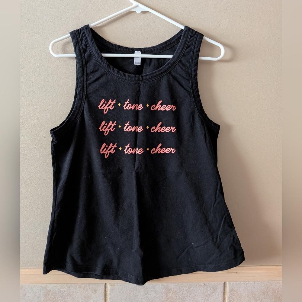 Pure Barre, Lift Tone Cheer, Black Tank Top, Size L